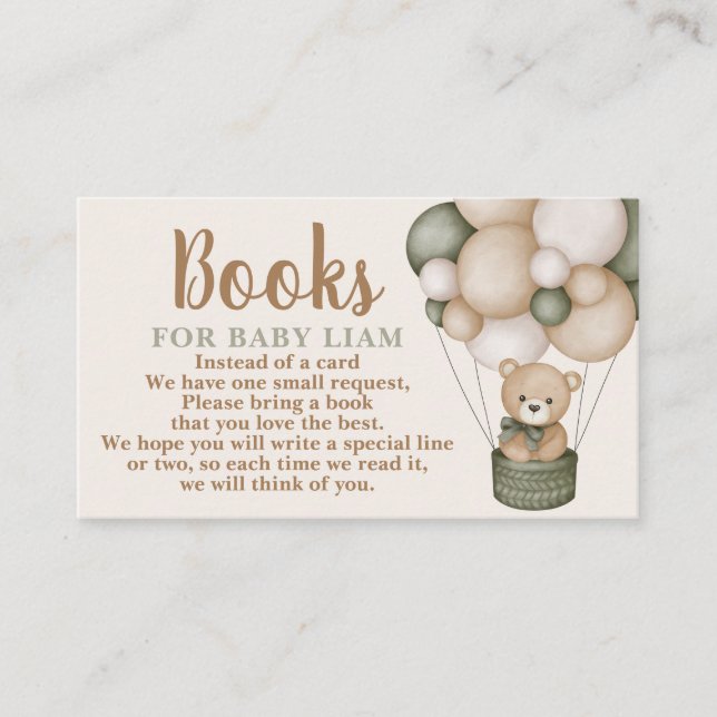 Carte D'accompagnement Sage Green Teddy Books for Baby Request Card (Devant)