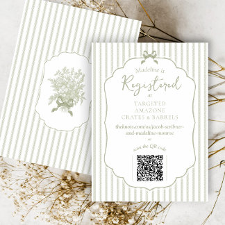 Carte D'accompagnement Sage Green Vintage Floral Bow Cute Bridal Shower