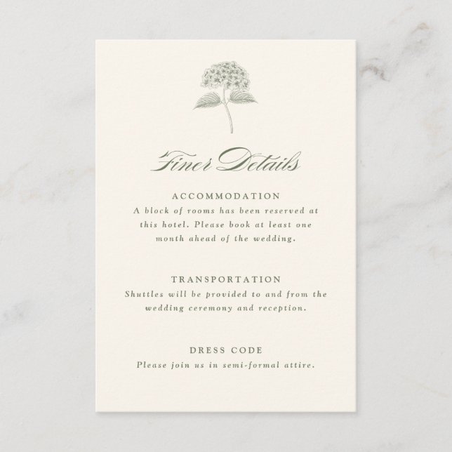 Carte D'accompagnement Sage Hydrangea Vintage Wedding Details (Devant)