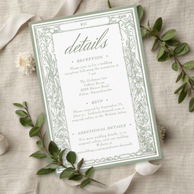 Carte D'accompagnement Sage Vintage Botanical Trellis Arch Wedding Detail (Sage Vintage Botanical Trellis Arch Wedding Detail Enclosure Card)