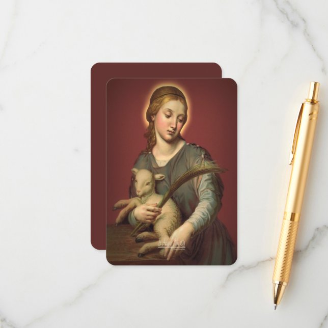 Carte D'accompagnement Saint Agnes de Rome avec prière (Devant/Arrière en situation)