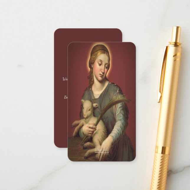 Carte D'accompagnement Saint Agnes de Rome avec prière (Devant/Arrière en situation)