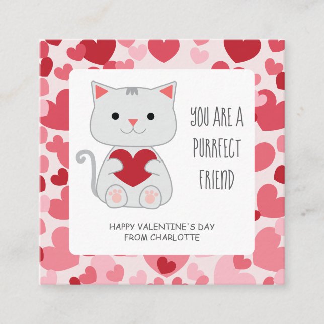 Carte D'accompagnement Saint-Valentin de la classe de chat ami parfait (Devant)