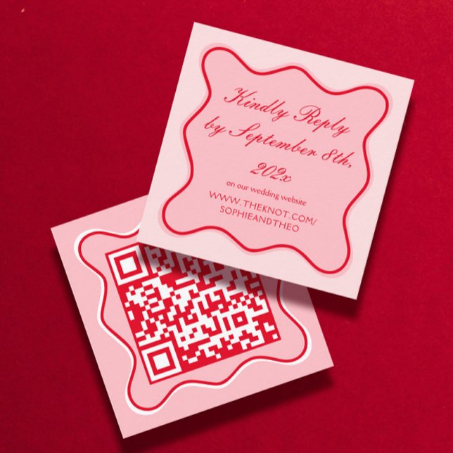 Carte D'accompagnement Saint Valentin Mariage rouge et rose RSVP Qr Code (Créateur téléchargé)