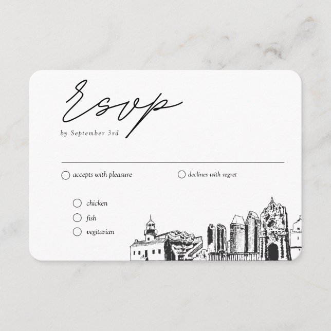 Carte D'accompagnement San Diego Mariage traditionnel RSVP Option repas (Devant)