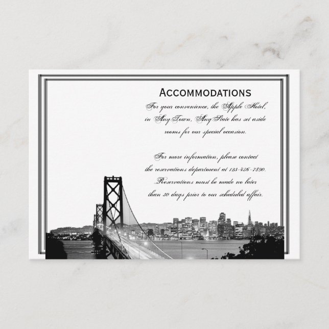 Carte D'accompagnement San Francisco Destination Mariages Hébergements (Devant)