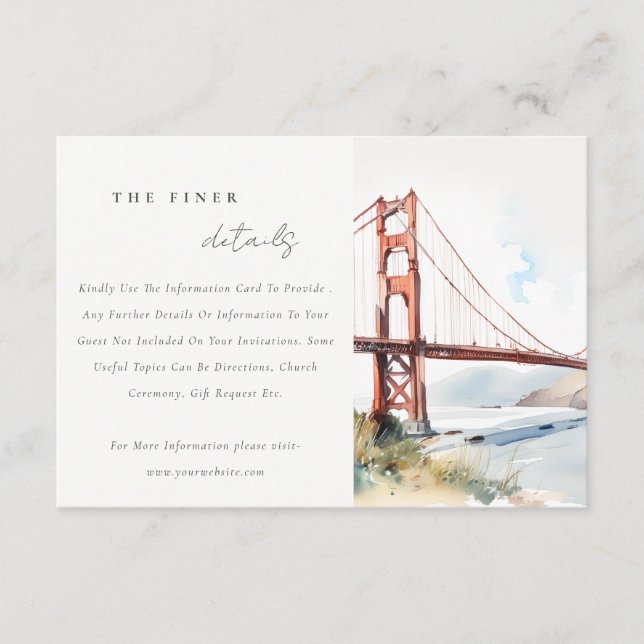 Carte D'accompagnement San Francisco Golden Gate Bridge Wedding Details (Devant)