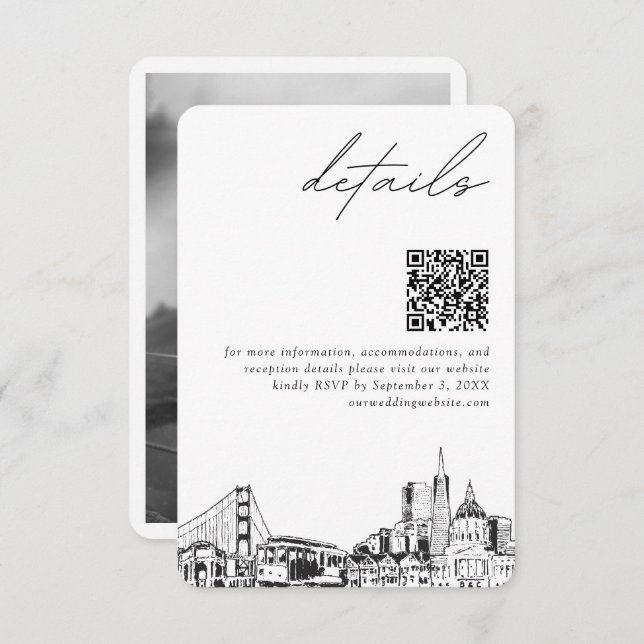 Carte D'accompagnement San Francisco Mariage Détails modernes QR Code (Devant / Derrière)
