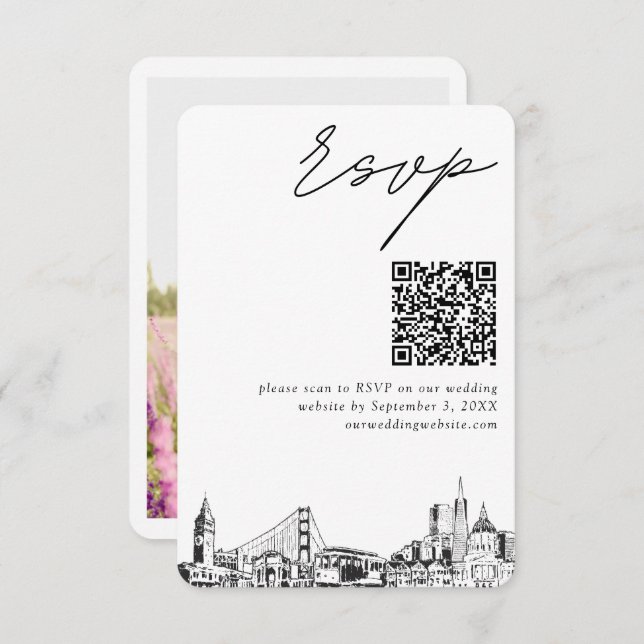 Carte D'accompagnement San Francisco Mariage Modern RSVP QR Code (Devant / Derrière)