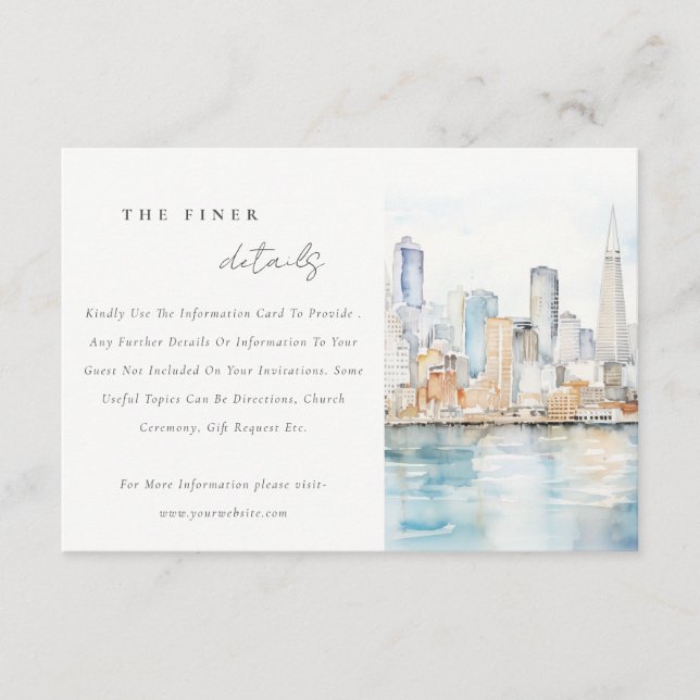 Carte D'accompagnement San Francisco Watercolor Landscape Wedding Details (Devant)