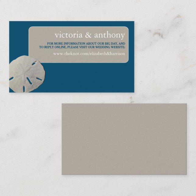 Carte D'accompagnement Sand dollar, Ocean Blue Beach Wedding Website (Devant / Derrière)