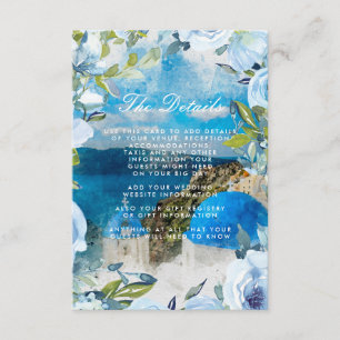Carte D'accompagnement santorini bleu floral mariage détails informations