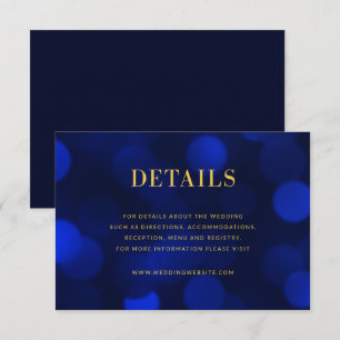 Carte D'accompagnement Sapphire Blue Bokeh Lights Gold Détails du Mariage