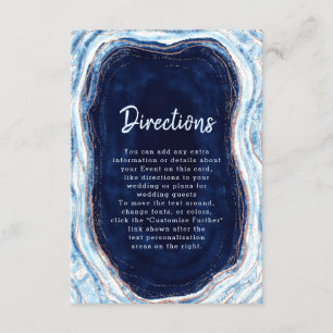 Carte D'accompagnement Sapphire Blue Rose Gold Géode Mariage Directions