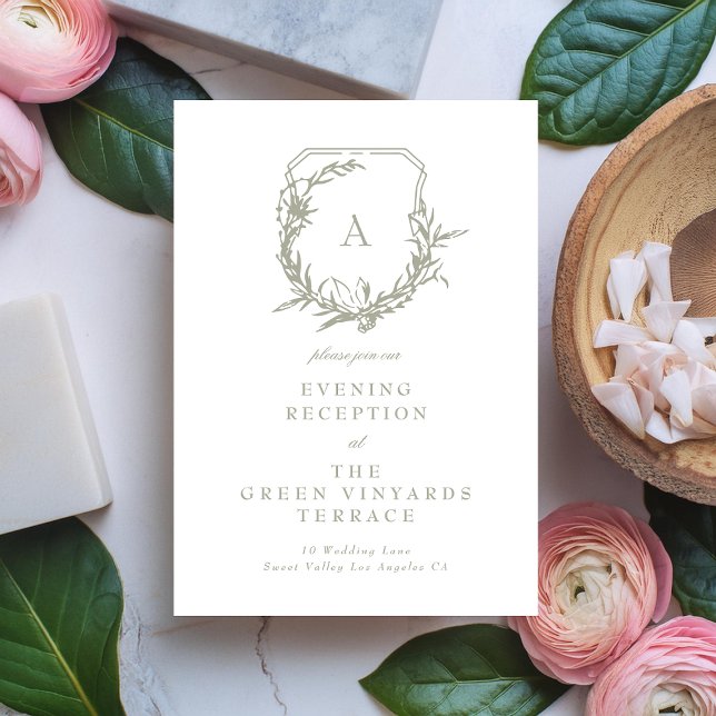 Carte D'accompagnement sauge vert monogramme crête de mariage Réception d (Créateur téléchargé)