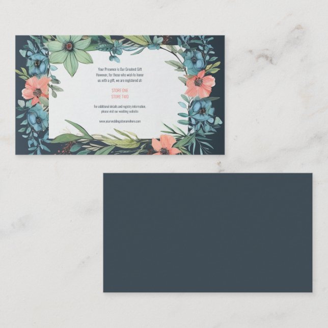 Carte D'accompagnement Saumon floral Whimsical Mariage bleu vert (Devant / Derrière)