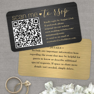Carte D'accompagnement Scan Me QR RSVP & Détails Black & Gold Mariage