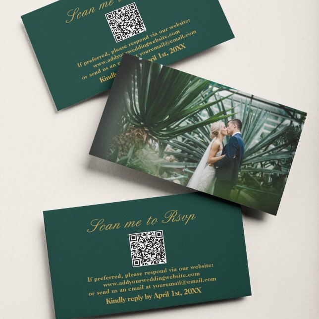 Carte D'accompagnement Scan Me RSVP Emerald Gold Mariage QR Code (Scan Me RSVP Emerald Green Gold Wedding QR Code Enclosure Card
)