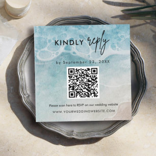Carte D'accompagnement Scan QR code RSVP Beach Wedding Insert
