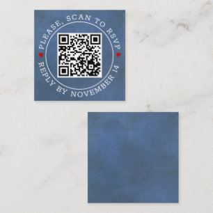 Carte D'accompagnement Scan QR code RSVP coloré bleu et mariage des coeur