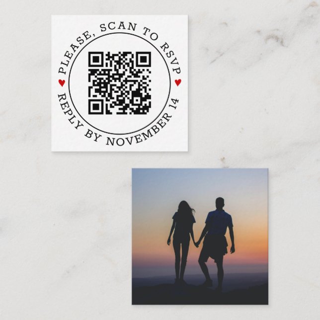 Carte D'accompagnement Scan QR code RSVP photo noir et blanc mariage En (Devant / Derrière)