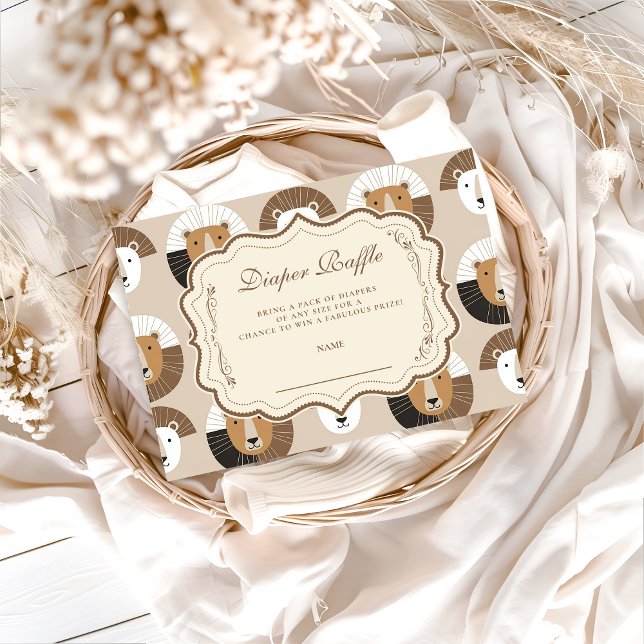 Carte D'accompagnement Scandinavian Safari Lion Baby Showe Diapper Raffle (Créateur téléchargé)