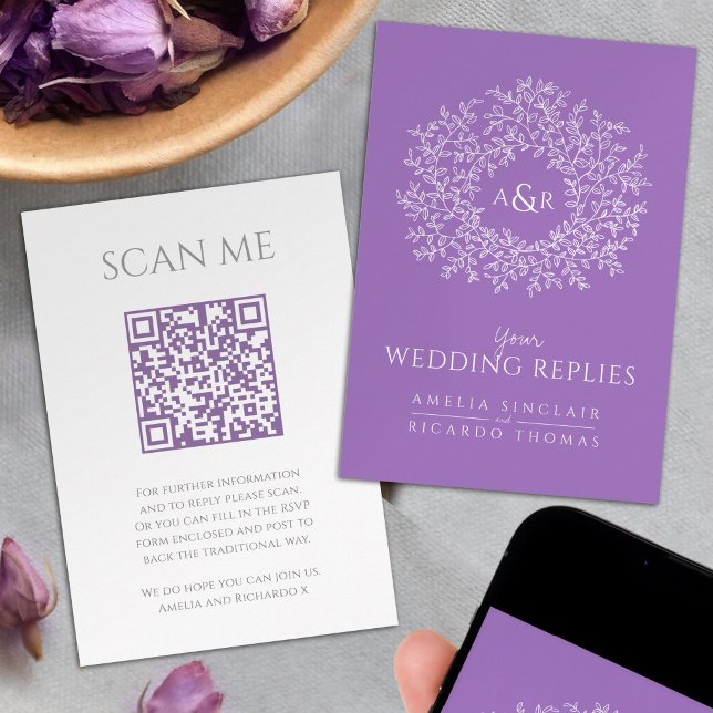 Carte D'accompagnement Scannez-moi code QR site web de mariage monogramme (Créateur téléchargé)