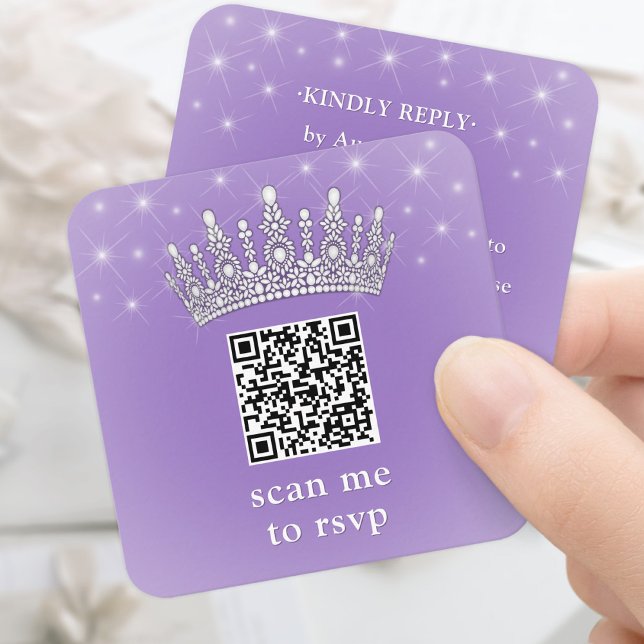 Carte D'accompagnement Scannez-moi QR RSVP Quinceañera Couronne Lilas Vio (Créateur téléchargé)
