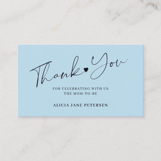 Carte D'accompagnement Scénario de baby shower budget merci bleu (Devant)