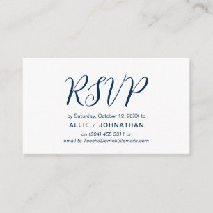 Carte D'accompagnement Script bleu marine esthétique, mariage RSVP répond