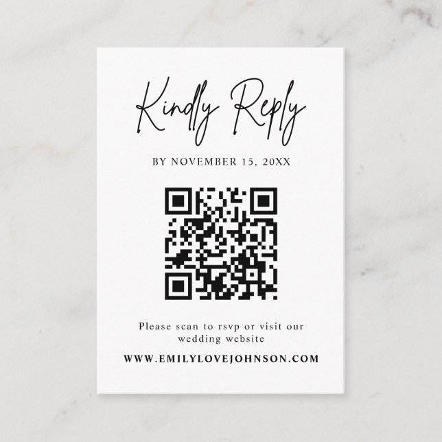Carte D'accompagnement Script classique QR Code Mariage RSVP (Devant)