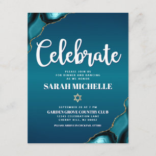 Carte D'accompagnement Script d'Agate Ombre Gras Or Turquoise bat mitzvah