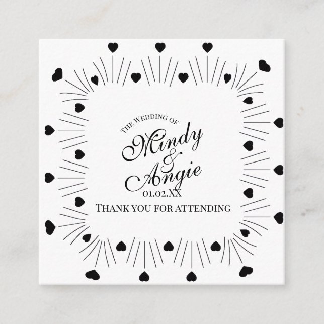 Carte D'accompagnement Script de cadre de coeurs gribouillés pour mariage (Devant)
