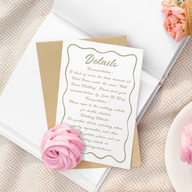 Carte D'accompagnement Script de cadre ondulé blanc clair vert olive (Créateur téléchargé)