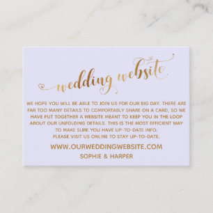 Carte D'accompagnement Script de cœurs dorés sur site Web de mariage lava