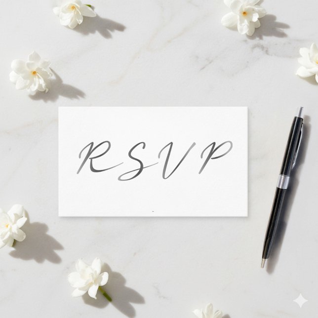 Carte D'accompagnement Script d'effet noir et blanc, RSVP (Grey script R.S.V.P modern wedding enclosure card.)