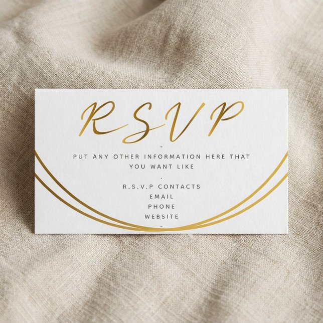 Carte D'accompagnement Script d'effet or, blanc RSVP (Gold effect elegant script, RSVP white Enclosure Card.)