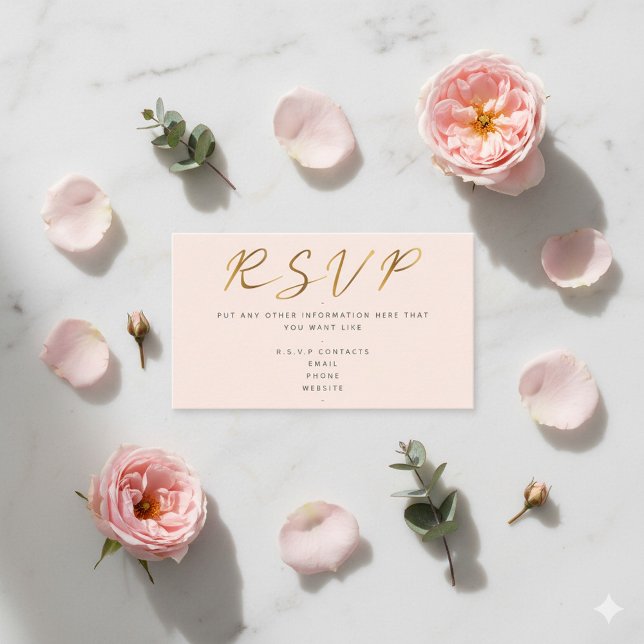 Carte D'accompagnement Script effet or, rose RSVP (Pink and gold pretty R.S.V.P wedding enclosure card.)
