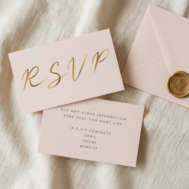 Carte D'accompagnement Script effet or, RSVP rose mariage (Gold effect script, RSVP bridal pink Enclosure Card.)