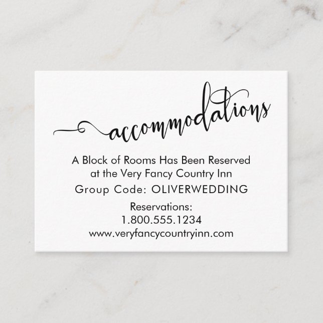Carte D'accompagnement Script Élaboré, Hébergement de Mariage Simple (Devant)