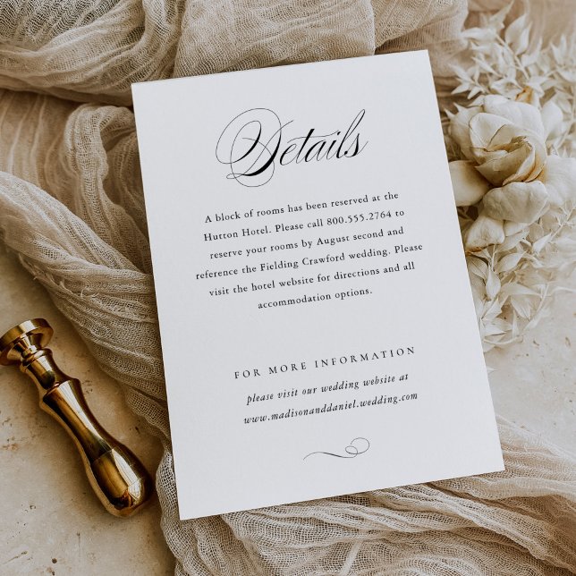 Carte D'accompagnement Script élégant moderne Classic Détails Mariage (Créateur téléchargé)