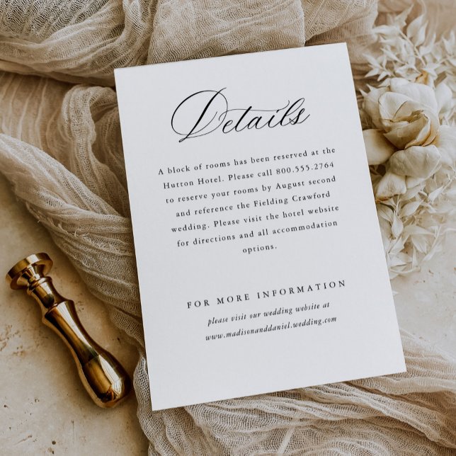 Carte D'accompagnement Script élégant moderne Classic Détails Mariage (Créateur téléchargé)