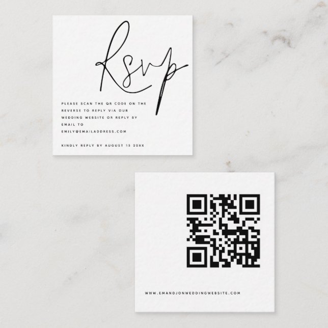 Carte D'accompagnement Script élégant QR Code Mariage RSVP (Devant / Derrière)
