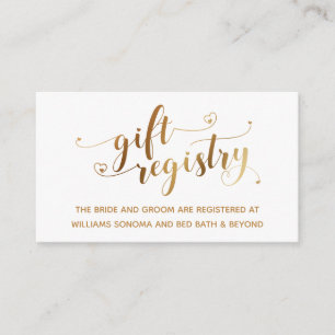 Carte D'accompagnement Script Gold Elegant Hearts, Registre cadeau blanc