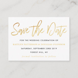 Carte D'accompagnement Script Gold Foil Moderne Enregistrer la date