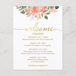 Carte D'accompagnement Script mariage Itinéraire Or Avec Roses Rose