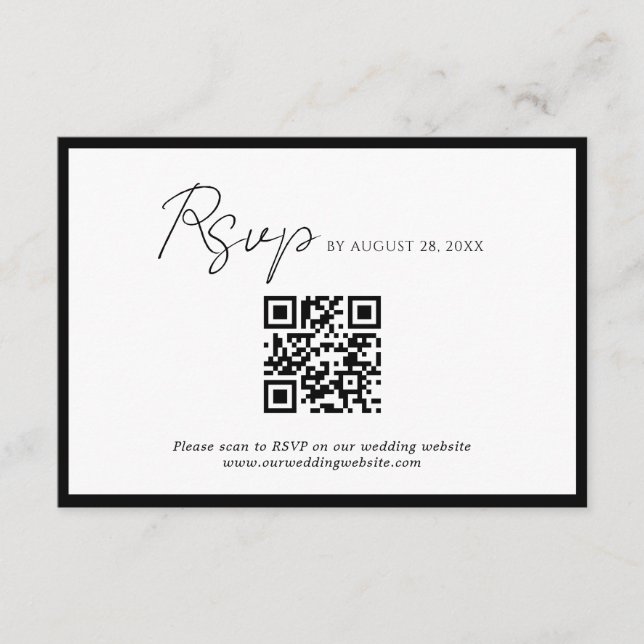 Carte D'accompagnement Script minimal Bordure noire QR Code Mariage Rsvp (Devant)