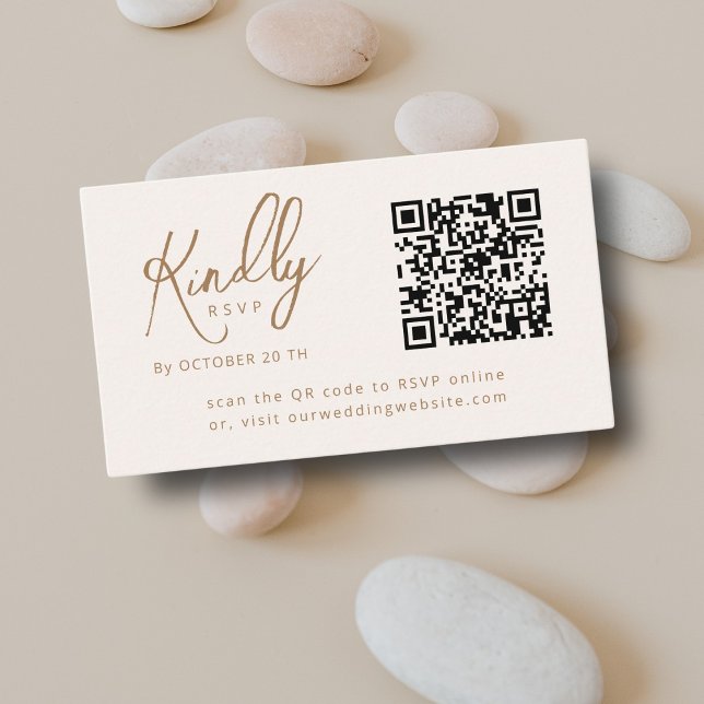 Carte D'accompagnement Script minimal élégant code QR Boho Wedding RSVP (Créateur téléchargé)