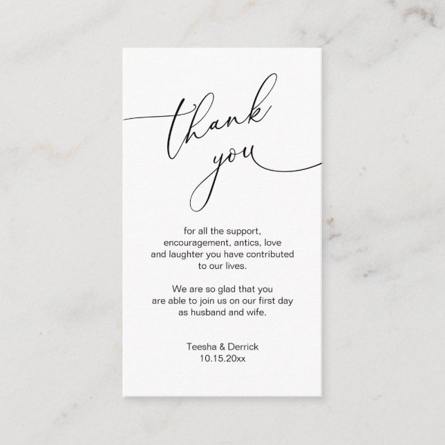 Carte D'accompagnement Script minimaliste moderne, Mariage Merci Enclo (Devant)