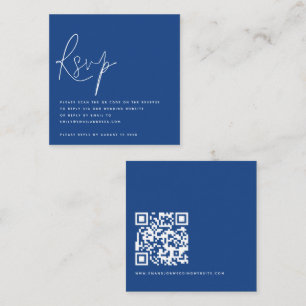 Carte D'accompagnement Script minimaliste QR Code Mariage Bleu RSVP